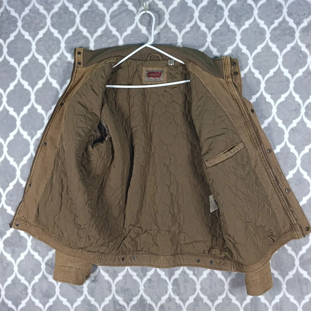 Levis Field Jacket Men Large Brown Rugged Heritage Canvas Quilt Lined Twill Coat